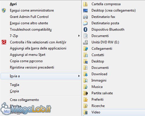 Collegamenti nascosti e personalizzazioni del menu "Invia a" di Windows 7  [MegaLab.it]
