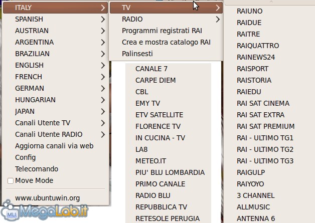 Vedere i canali televisivi e ascoltare la radio con Ubuntuwin TV  [MegaLab.it]