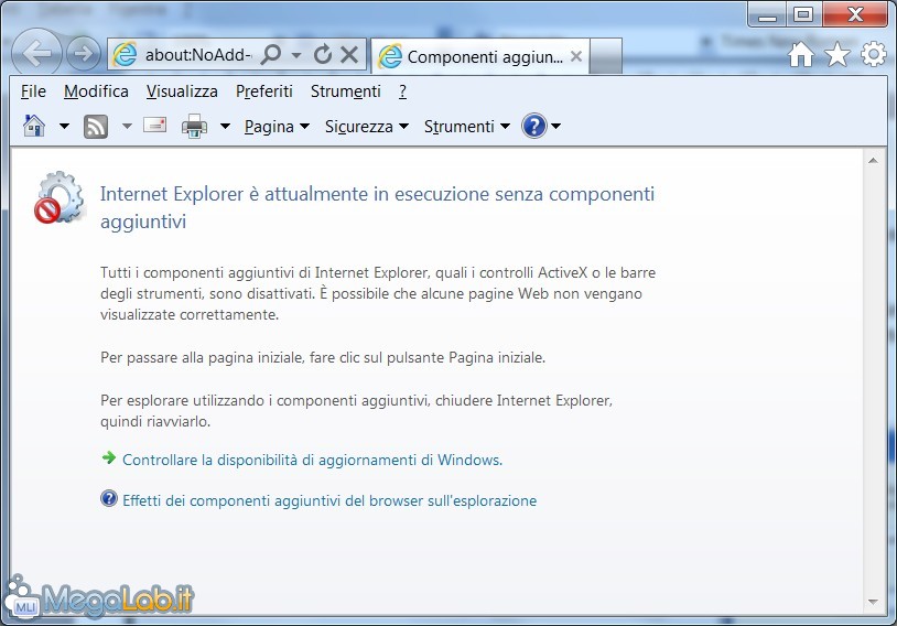 Avviare Internet Explorer senza i componenti aggiuntivi [MegaLab.it]